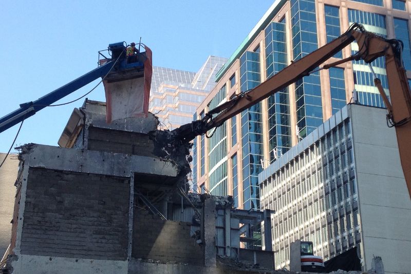 commercial building being demolished