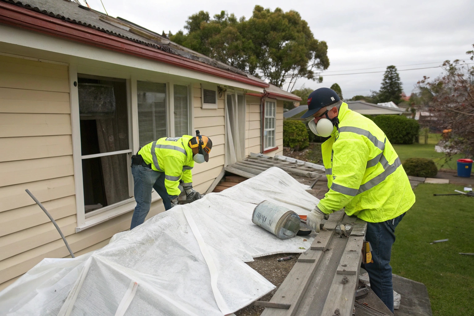 Licensed asbestos removal specialists working on heritage home in Claremont TAS
